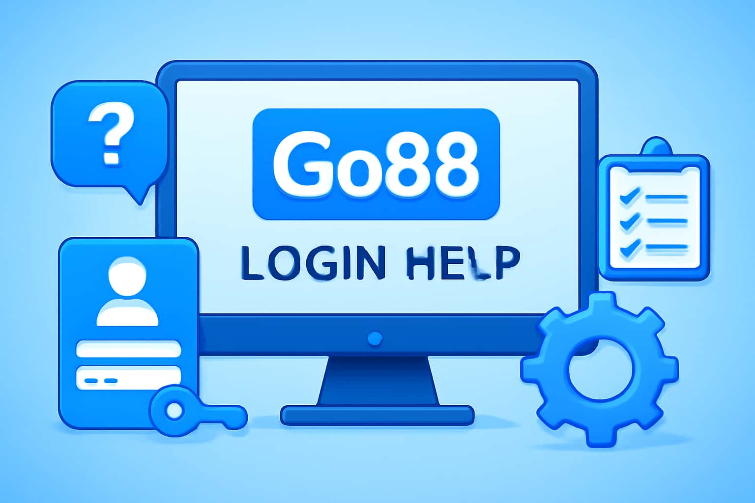 A futuristic representation of Go88's login help, featuring a blue theme and the text 'Go88'.