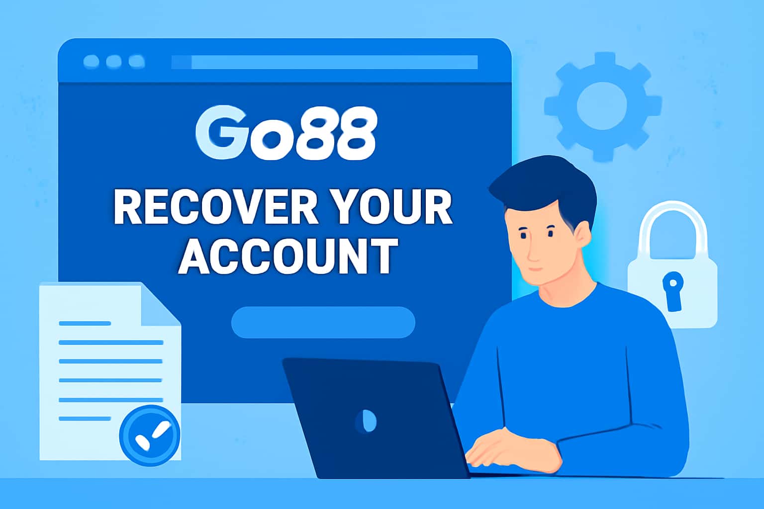 An informational scene depicting the steps to recover a Go88 account.